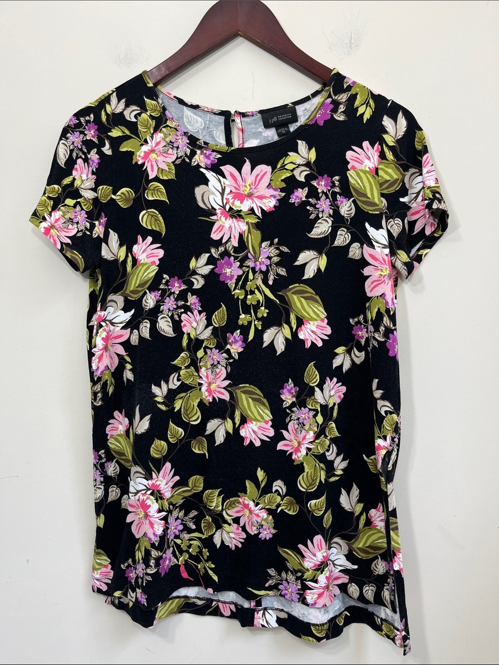 J. Jill Wearever Collection Women's Short Sleeve Floral Knit Tee Size XS